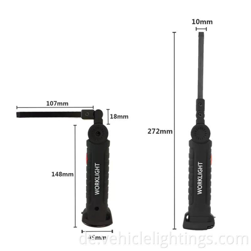 Heiße LED COB Arbeitslicht 360 Grad Dreh USB wiederaufladbare Gummi -überzogene Autoprüfung Arbeitslampe mit Magnet und Haken